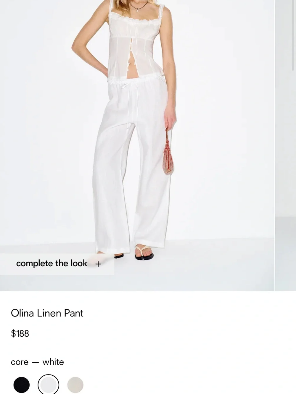 Reformation White Wide-Leg Linen Pants with Drawstring